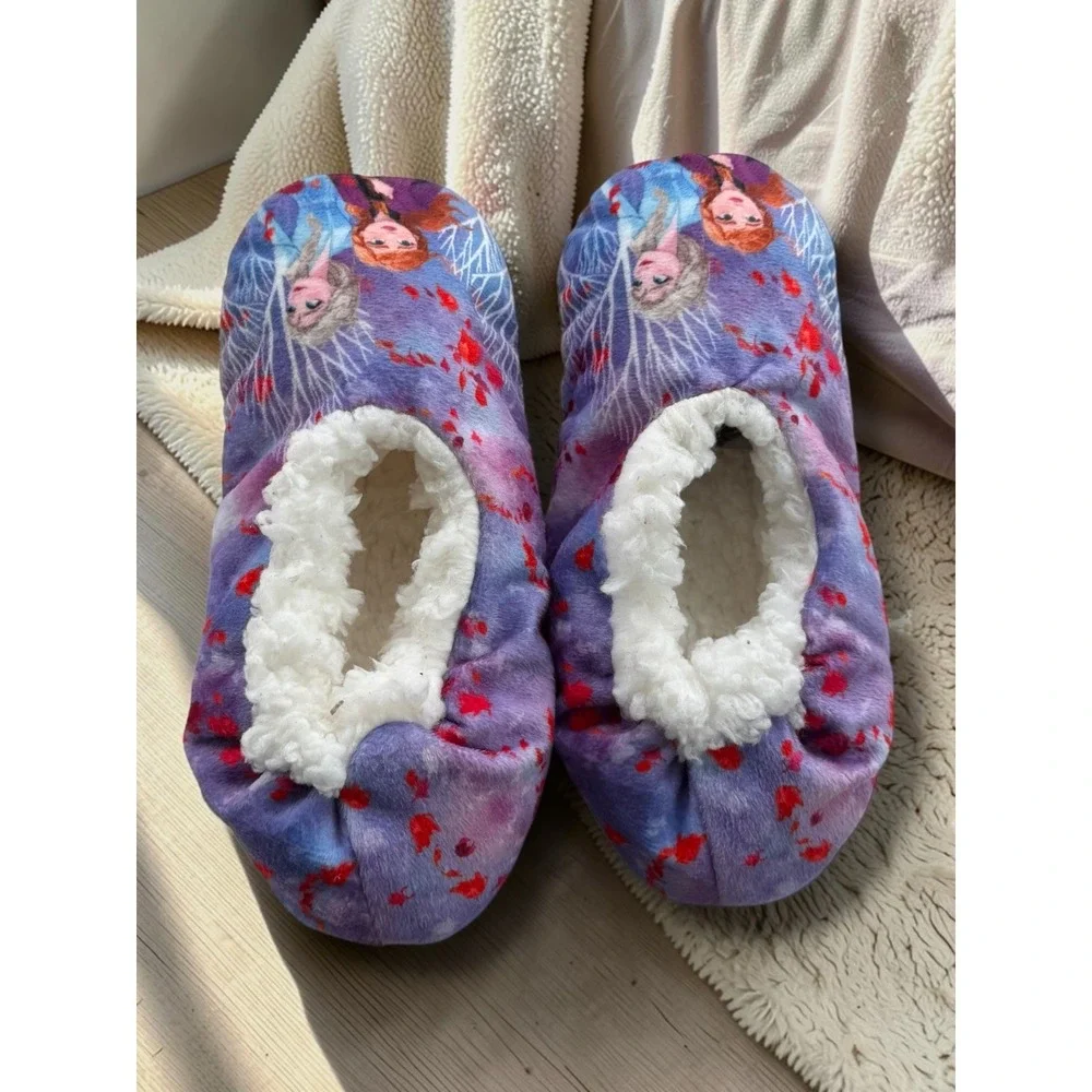 Disney Frozen 2 Anna Elsa Girls Sherpa Lined Slipper Socks Purple Blue Kids